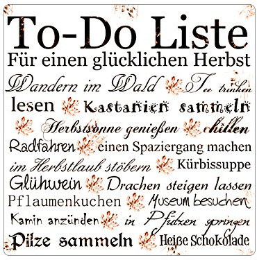 Interluxe 20x20CM METALLSCHILD Blechschild to DO Liste Herbst Dekoschild Shabby Herbstdeko