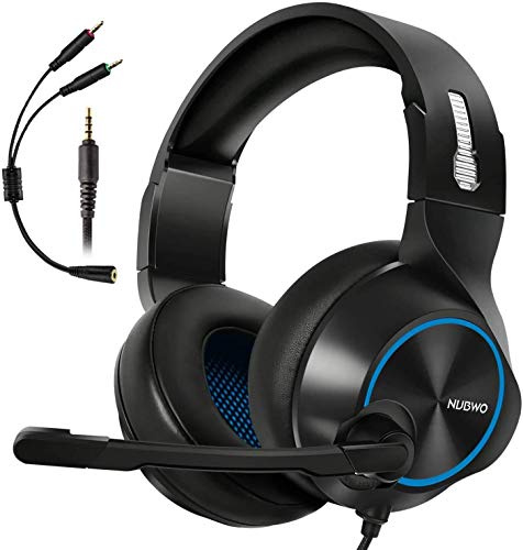 Gaming Headset with Mic for Xbox One PS4 PS5 PC Switch Tablet Smartphone, Headphones Stereo Over Ear Bass 3.5mm Microphone Noise Canceling 7 LED Light Soft Memory Earmuffs(Free Adapter)