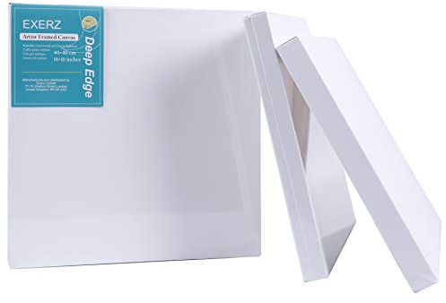 EXERZ Leinwand Tiefe Kante 4stk 40x40cm- 3,8cm Dick/ 380GSM Keilrahmen/Gerahmte Kunstleinwände/ 100% Baumwolle/Dreifach Grundiert/Säurefrei/Mittelkorn/Akademie Qualität/Acrylmalerei, Ölfarben