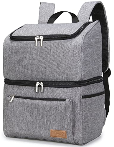 Lifewit Zaino Termico 21L (30 Lattine), Borsa Frigo Zaino Grande, Zaino porta Pranzo Doppio Strato a Tenuta Stagna, Zaini da Picnic Portatile per Ufficio/Spiaggia/Barbecue/Campeggio/Viaggi, Grigio