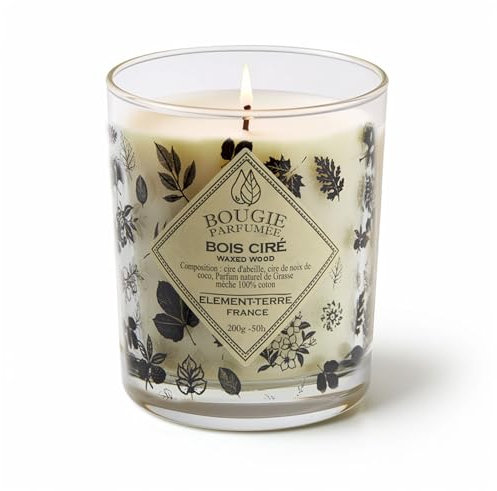 Bougie Parfumée 200 Grammes, 50 Heures Parfum Bois Ciré