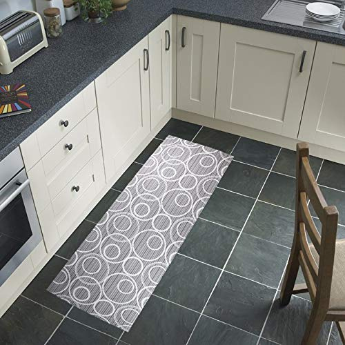 Tata Home Passatoia Tappeto Runner da Cucina Fronte in Poliestere e Retro in PVC Antiscivolo Flessibile Stampa Digitale Made in Italy Larghezza 52 cm Lunghezza 200 cm Dis. Bolle Colore Grigio
