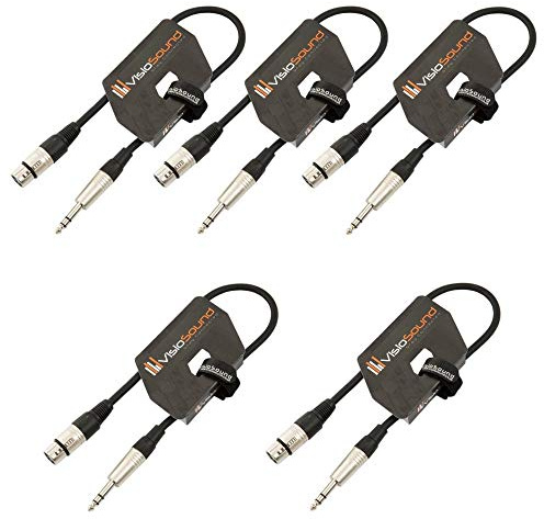 Female XLR to 6.35mm Stereo TRS Jack Lead Audio Cable 2 Pack (Black, 0.5m) | 5 x Noiseless OFC Balanced Signal, Audio, Patch Cable / 7 Colours