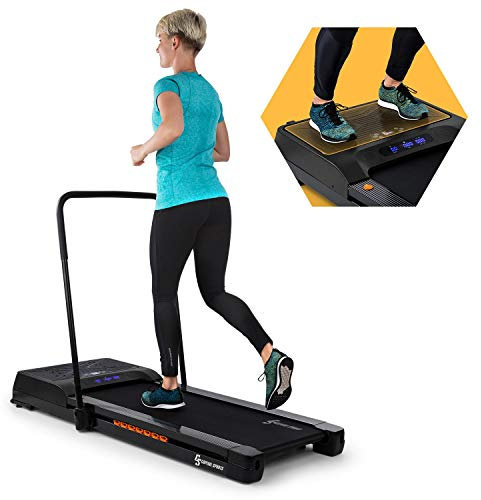 KLARFIT Workspace Fusion Tapis de Course & Plaque vibrante - Tapis de Course: 1-12 km/h, Plaque vibrante: 1,5PS, 58,6Hz, autolubrification, App Control, Bluetooth, Enceinte BT, Noir