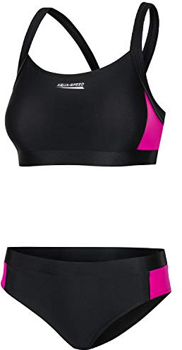 Aqua Speed Damen Sport Bikini Set | Zweiteiler | sportliche Bademode | 2-Piece Swimsuit | Schwimmbekleidung | Schwimmbikini Aquafitness | Badebekleidung | Schwarz-Rosa, Gr. 38 | Naomi