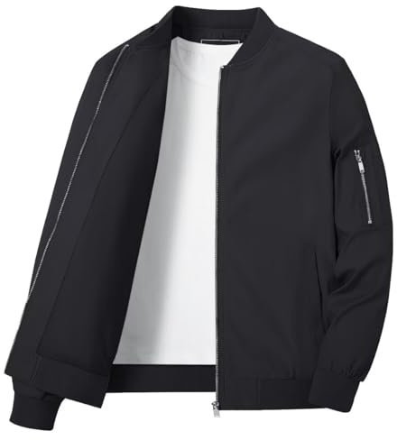 KEFITEVD Herr sommar tunna basebolljackor casual bomber cargojacka militär vindjacka med flera fickor, Svart, XL