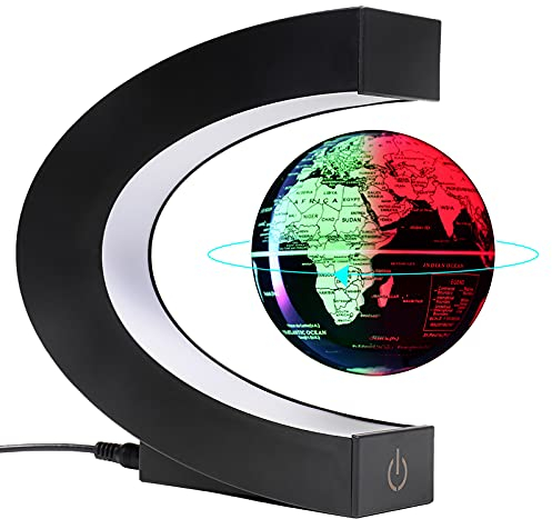 Magnetische Weltkugel C-Form Silber Schweben Drehender Globus Mit Licht, Leuchtglobus Erwachsene Schreibtischdekorationen Geschenkkugel, Geburtstagsgeschenke FüR Teenager Kinder Ab 5