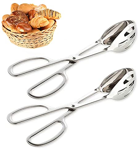 2 Pack KüChenzangen,Buffetzange Aus Edelstahl Edelstahl Salatzange Kuchenzange Grill-/Bratenzange, Rostfreier Edelstahl Lebensmittelzange Schere Kochzange Brot Lebensmittelclips Grillzange FüR Party