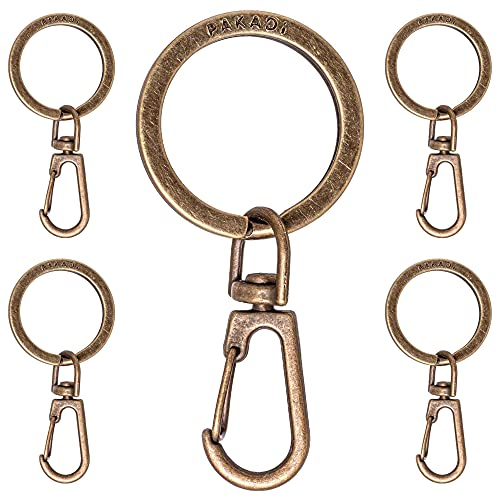 PAKADI 5 Stück Karabinerhaken mit Schlüsselring in Antique Bronze, Karabiner-Anhänger für Schlüsselbund, Mini-Karabiner, drehbarer Karabiner Haken, Schlüsselanhänger zum Basteln
