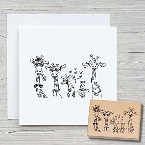NEWSTAMPS Stempel Giraffen Motivstempel groß aus Holz & Gummi zum Karten basteln, Holzstempel, Tiere, Tierstempel, Scrapbook, Textilstempel, Deko, Kinder