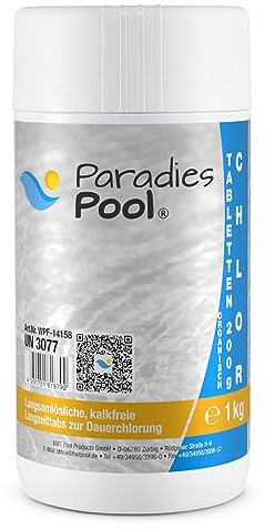Paradies Pool Chlortabletten für Pool 200 g, Schwimmbecken, organisch, langsam löslich, Inhalt: 1 kg