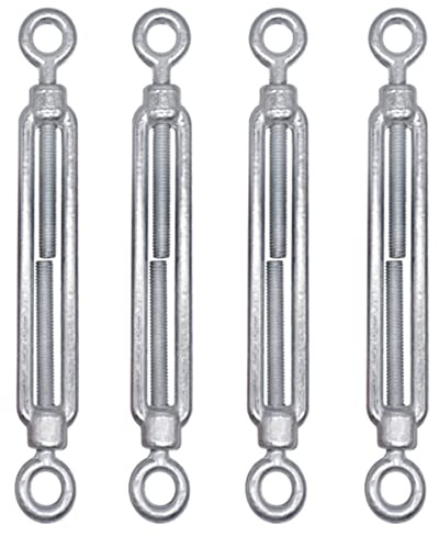 (confezione da 4 pezzi) Tenditore M8, tenditori regolabili per occhio e occhio, tensione del cavo della corda (4 pezzi, M8)