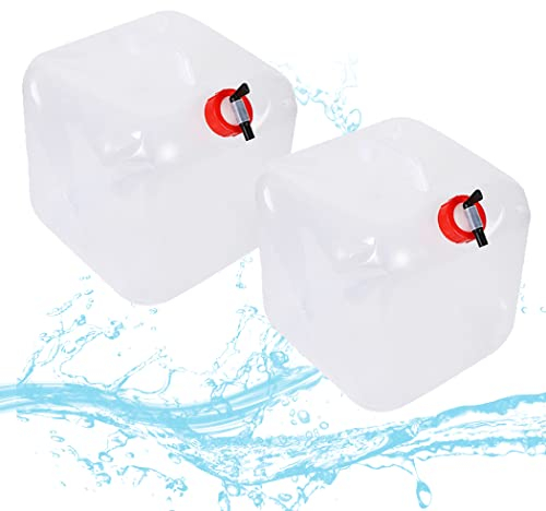 0℃ Outdoor Bidón de Agua con Grifo, Bidón de Agua Plegable, 2 Piezas Bolsa de Agua Potable Portátil Depósito de Agua Contenedores,Bidón Plegable con Asay Tapa de Rosca para Camping,Senderismo,2x20L