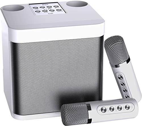 Mini máquina de karaoke para adultos y niños, altavoz de karaoke portátil Bluetooth para TV, con 2 micrófonos inalámbricos, sistema de altavoces PA para fiestas en interiores y exteriores, canto de
