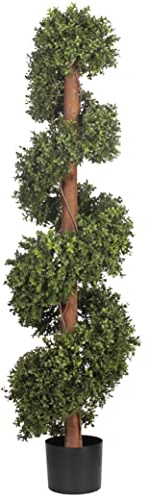 Blooming Artificial Outdoor Plant, UV and Water Resistant, Faux Decorative Tree with Pot, Easy Care, Perfect for Gardens and Patios (Boxwood Spiral with Stem) (Green) (150cm)