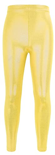 NewL Enfants Filles Pantalon de Danse Gymnastique Shiny Metallic Dance Leggings Skinny for Performances Costume (Or, 9-10 Ans)
