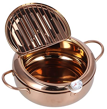 Tissting Freidora Tempura 3.4L Acero Inoxidable con Termómetro y Escurridor - Mini Freidora Japonesa para Cocina Frituras Patatas Pollo Camarones Pescado, Ideal para Estufas de Gas y Uso Doméstico