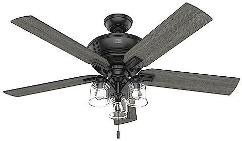 Hunter Fan 54 Inch Traditional Matte Black Finish Indoor Ceiling Fan With LED Light Kit and Pull Chain (Renewed)