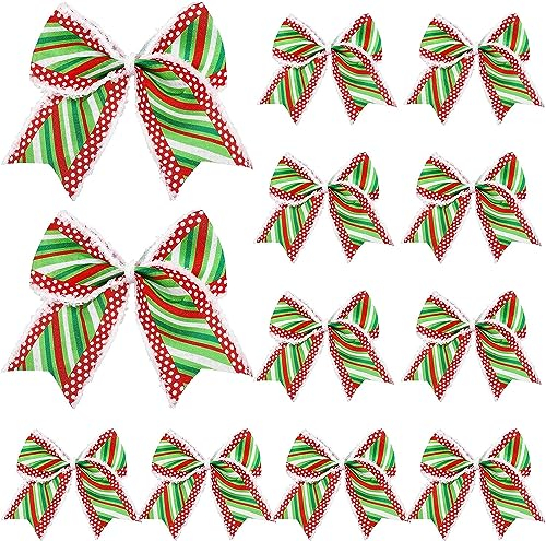 LATERN 24 Stück Rot Grün Weihnachts Schleifen, 15CM Große Weihnachtskränze Schleifen Weihnachtsbaum Streifenschleifen Bänder Ornamente für Weihnachtsgirlande Hochzeit Geschenk Verpackung (Streifen)