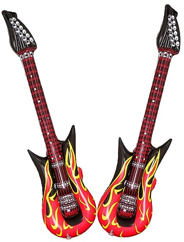 2Pcs Inflatable Guitar, GLADFRESIT Blow Up Flame Design Guitar Toy for Kids, Fancy Dress Punk Rocker Party Accessories for Carnival Party Favor (35 Inch)