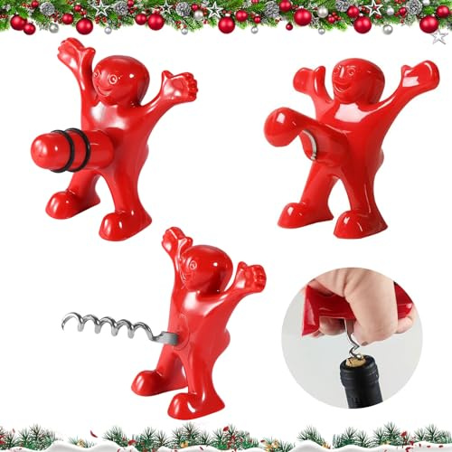 Tire-Bouchon Amusant, 3 Paquet Hommes Rouges Tire-Bouchons, Bière Ouvre Bouteille Ensemble, Bière Décapsuleur, Vin Bouchon, Bouchon de Bouteille de Vin, Tire Bouchon Cadeau Rigolo Homme Femme