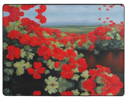 YYHWHJDE Roter Geranien-Topfpflanzen-Teppich, 160 x 121,9 cm, weich, feiner Samt, waschbar, verschleißfest, keine Fusseln