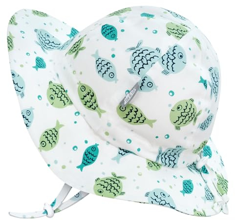 Jan & Jul Grow-with-Me bomullflapper solhatt för spädbarn och barn, Fiskvänner, 5-12 Jahre