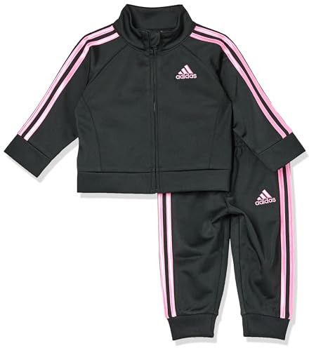 adidas Ensemble de survêtement classique 2 pièces pour bébé fille veste et pantalon - Noir/rose clair - 9 mois, Noir/rose clair, 9 mois