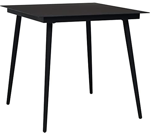 AUVYI Mesa de comedor de jardín, color negro, 80 x 80 x 74 cm, acero y cristal, mesa de café, mesa de camping, mesa de comedor, balcón, mesa pequeña, para salón, mesa de bar, mesa auxiliar para