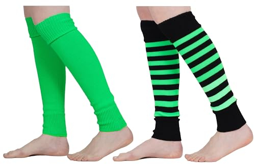 Mysocks Beinstulpen, weich, stilvoll, schick, Winter, 80er-Jahre-Party, Tanz, lang, gestreift, für Damen, Mädchen, Damen, Streifen Neon Grün Schwarz, Einheitsgröße