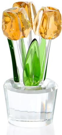 Figurine de tulipes dorées en cristal - Cadeau de collection - Presse-papier en verre - Cadeau pour femme et amie - Noël et Saint-Valentin