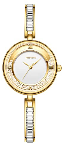 OIDEA Damen Armbanduhr Kristall Strass: Analog Quarz Damenuhr Dünne Armband mit Römischer Zifferblatt Elegant Strasssteine Muschel Schmale Uhr Schwan Perlen Geschenk für Frauen Gold Rosegold Silber