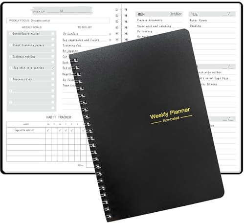 Moseem Carnet de planification hebdomadaire, A5 non daté, liste de choses à faire, planificateur d'objectifs hebdomadaires avec suivi des habitudes, planification de 52 semaines pour le travail