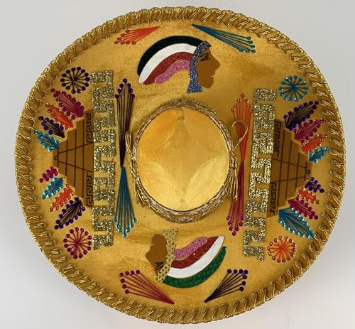 Sombrero Mariachi Hut aus Mexiko INDIO in mango gelb und gold Farbkombianation in M Größe