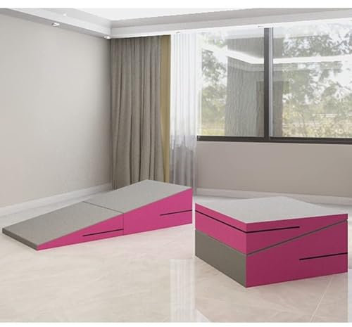 forestalk Gymnastik-keilmatte – Zusammenklappbare Schräggymnastik-käsematte Für Heimübungen, Aerobic – Mit Tragegriffen – Individuelle Farben(Size:120x60x35cm,Color:Rosa-grau)