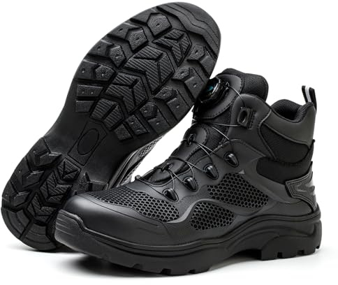 USOR Chaussures de sécurité avec embout en acier pour homme et femme - Boucle automatique rotative - Chaussures de sécurité à lacets - Chaussures de sécurité légères et respirantes et confortables