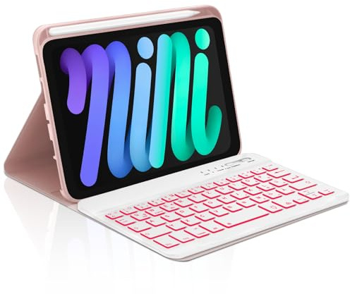 Occtingkind Für iPad mini 7./6. Gen Hülle mit 7-Farben Beleuchteter Tastatur, Deutsches QWERTZ Layout für 8.3 Zoll (2024/2021), Bluetooth 5.0 Keyboard, USB-C, Magnetisch Abnehmbar, Rosé