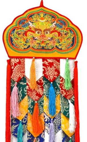 DUBTEDHOU Banderas Templo Budista Suministros, Bandera de Tela de Estilo Tibetano, decoración de salón de Buda, Suministros tántricos, Banderas de Buda, 1 ud.