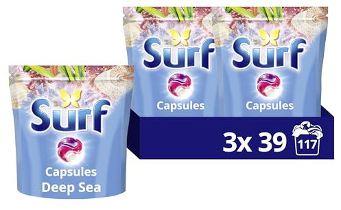 Surf 3 in 1 Deep Sea Laundry Washing Detergent Capsules joy-infused fragrance with natural essential oils lasting up to 12 hours in wear for brilliantly clean results 117 washes (3x 39)