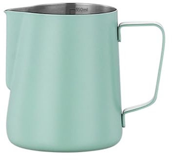 WENYOG Pot à Lait Pichet à Mousse de Lait à café Latte Art, pichet à Mousse de Lait, pichet de Mesure en Acier Inoxydable, Outil de Barista Expresso, Accessoires de café(350ml,Light Green)