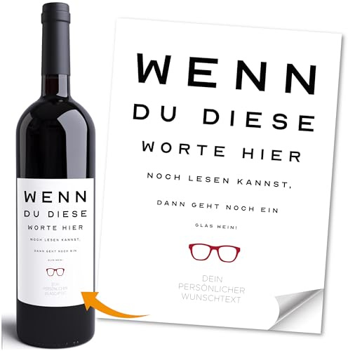 Moonworks® Weinetikett Geburtstag personalisiert Spruch lustig Sehtest Wenn du diese Worte noch lesen kannst Dein Wunschtext Weiss unisize