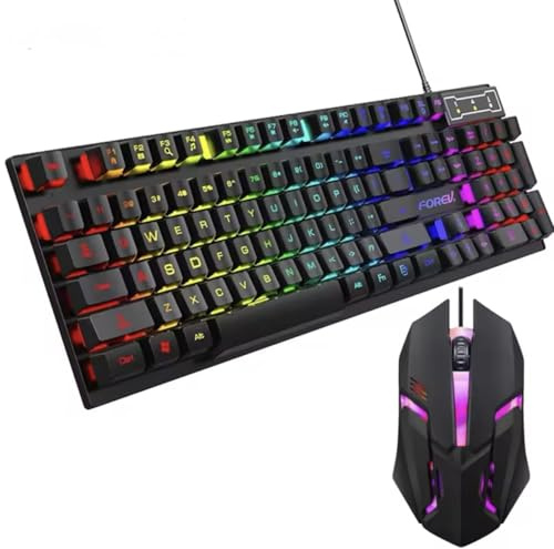 Teclado mecánico retroiluminado de 104 teclas, con cable, para juegos, impermeable, brillante, juego de teclado y ratón para Gamer, PC, ordenador portátil, escritorio
