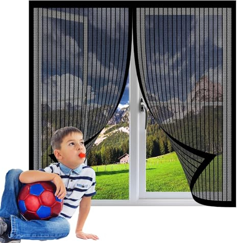 Zanzariera Magnetica per Finestre 138 x 100 cm Zanzariera Regolabile Fai-Da-Te Anti Zanzare Insetti, Chiusura Automatica Zanzariere Magnetiche Balcone, Nero