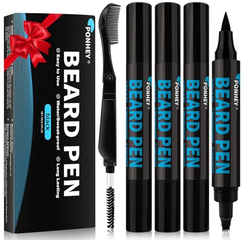 5-Pack Beard Pen Filler for Men, Waterproof & Sweat Proof Long-Lasting Beard Pencil Kit with 4 Fillers & 1 Double-Headed Brush –(02)