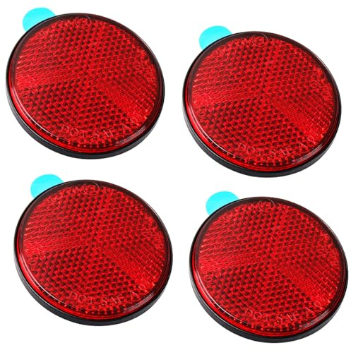 Cheynn 4 Stück Runde Katzenaugen Rot, Selbstklebend Rückstrahler E4 Geprüft 6CM Reflektoren Klein Reflektor Motorrad Hinten Katzenauge Fahrrad Kinder Sicherheit Reflektierend für Auto Anhänger Traktor