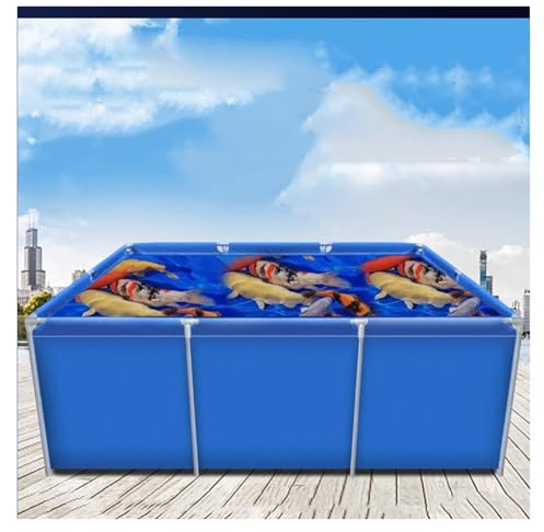 Foldable Canvas Fish Pond, Flexible PVC Aquaculture Pool With Steel Frame, Above Ground Temporary Holding Tank for Koi and Agricultural Use