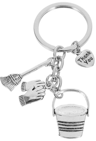 ORFOFE Thank You Keychain Housekeeping Charm Pendant with Bucket Broom Work Gloves Integrated Cleaning Appreciation Housekeepers and Cleaning Staff