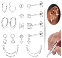 Adramata Helix piercing smycken kirurgiskt stål bygellösa örhängen med platt baksida örhängen för broskörhängen daith traguspiercingar allergivänlig näslabret läpp piercing smycken, 1.2 mm, 1.0 mm