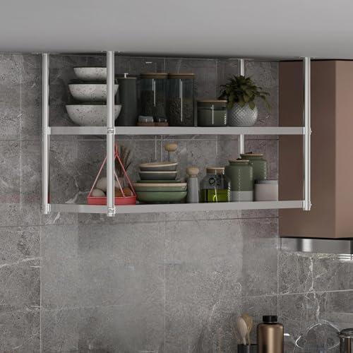 DIHRVTHC Edelstahl Deckenregal 304 Schwerlast-Hängeregal für Gläser und Küchenutensilien, Organizer für Küche, Restaurant oder Wohnzimmer, langlebiges Aufbewahrungssystem(90 * 35cm)