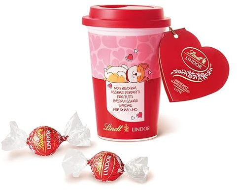Lindt LINDOR Bicchiere Corgi con Cioccolatini LINDOR al Latte, Formato 112g